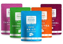 Boost Shatter cannabis concentrates – assorted strain-specific shatter packs like AK-47 and Green Crack