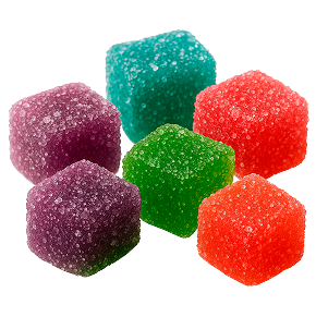 Boost Gummies assorted fruit-flavoured cannabis edibles in sugar-coated cubes