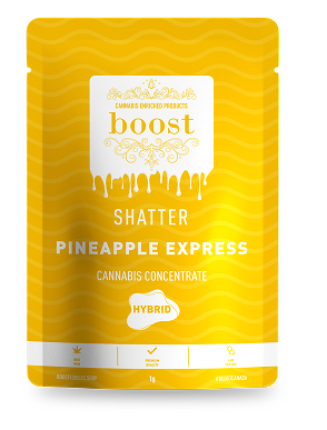 Boost Shatter Pineapple Express – tropical hybrid shatter concentrate with fruity flavour and balanced effects