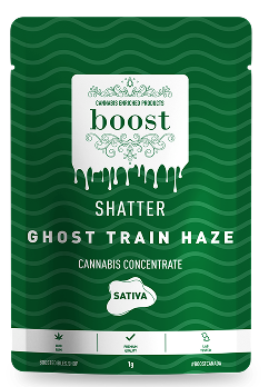 Boost Shatter Ghost Train Haze – premium sativa shatter concentrate with bold flavour and effects
