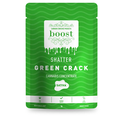 Boost Shatter Green Crack – premium sativa concentrate with uplifting effects and fruity terpene profile